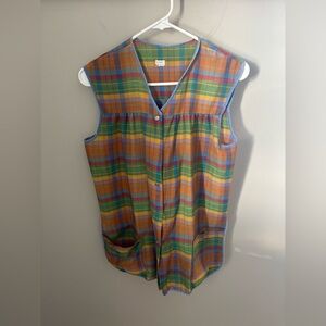 VINTAGE Smock Colorful Plaid Sleeveless Top Women’s Medium